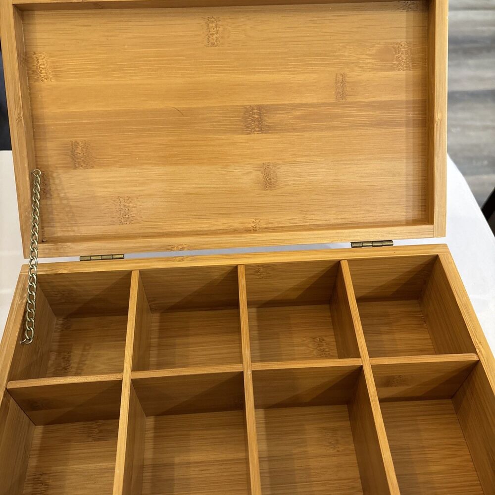 Acacia Wood Tea Bag Organizer Tea Packet Storage Box 8-Compartment Tea Caddy - Picture 12 of 12